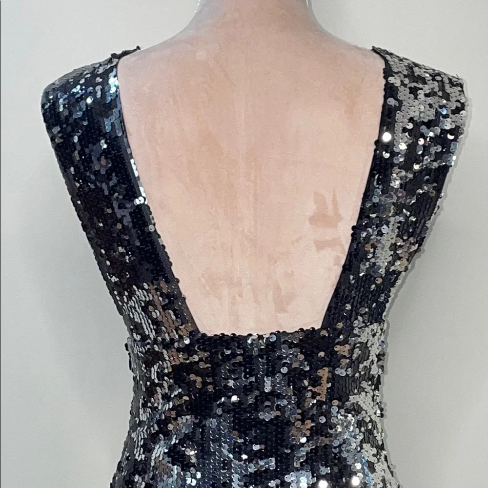 Rachel Zoe Black & Silver Sequin Sleeveless Plunge Neckline Women’s Dress - Picture 9 of 12